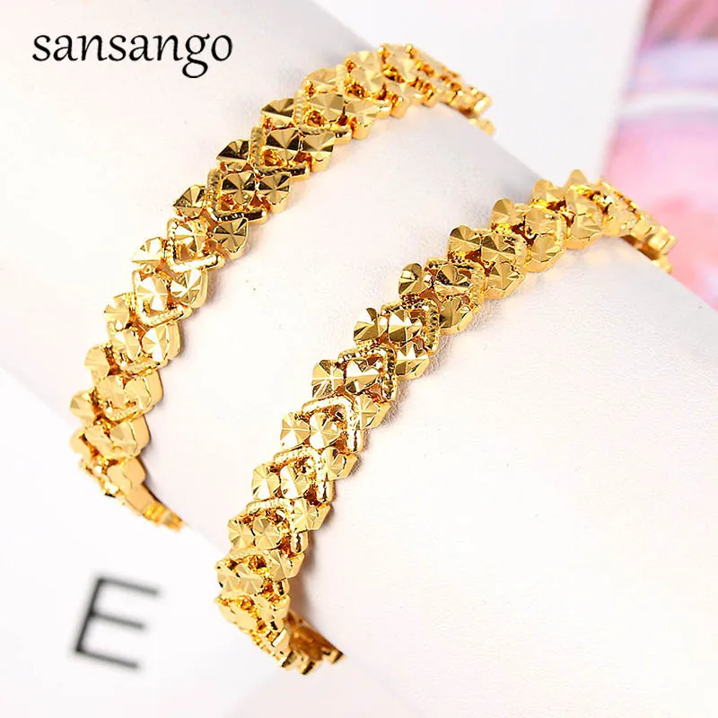 New Arrival Hip Hop 24K Golden Curb Link Chain Bracelet Male Jewelry For Men Women Luxury Bangle Party Gift Wholesale 18cm