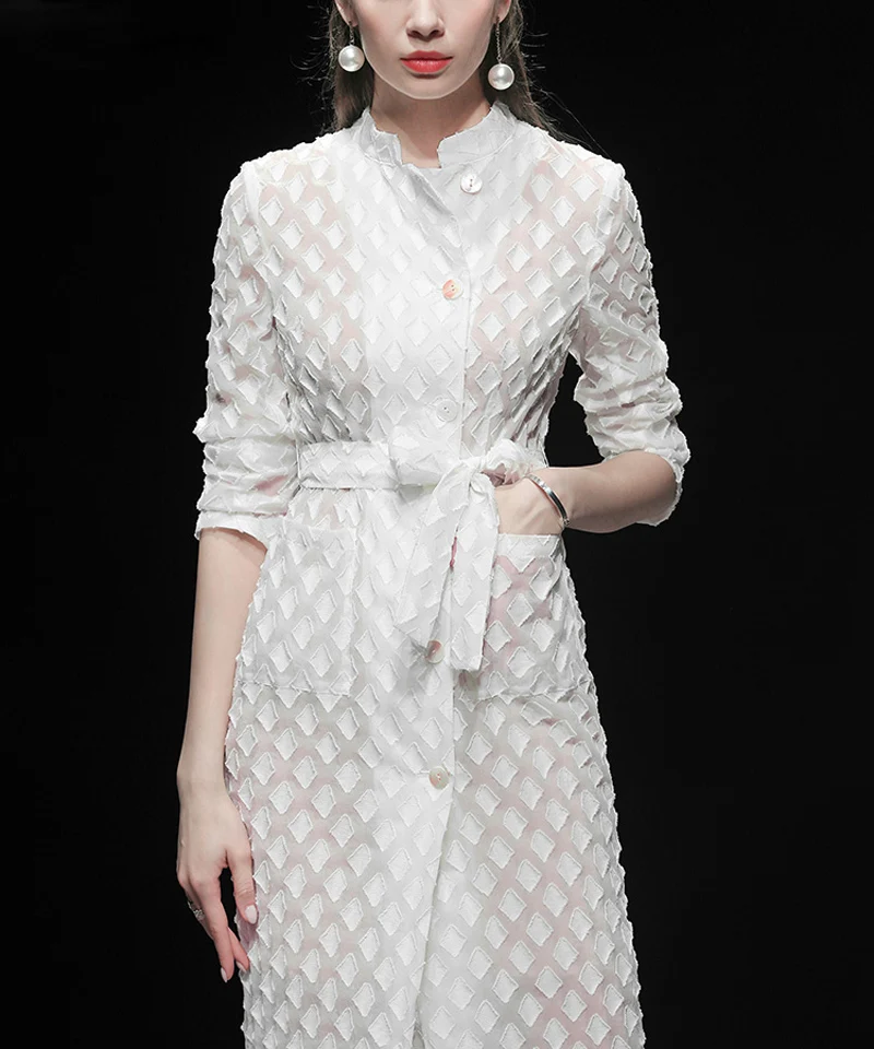 GoodliShowsi 2019 Новое модное женское длинное платье в клетку с геометрическим узором однобортное с длинным рукавом Drawstring белое Повседневное