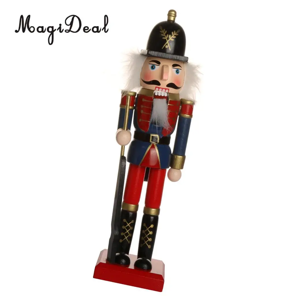 2x 25.5cm Wooden Handmade Nutcracker Soldier Doll Toy Christmas Display Ornaments