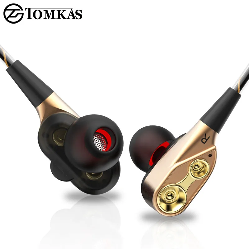 TOMKAS In Ear Earphones Double Dynamics Sound Quality Music High End Headphone Sport Headset With Microphone