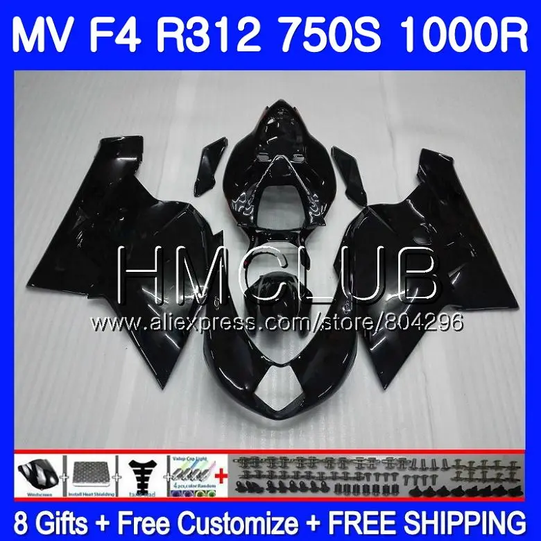 

Kit For MV Agusta F4 R312 750S 1000 R 750 1000CC 05 06 Gloss black 129HM.16 1000R 312 1078 1+1 MA MV F4 2005 2006 05 06 Fairing