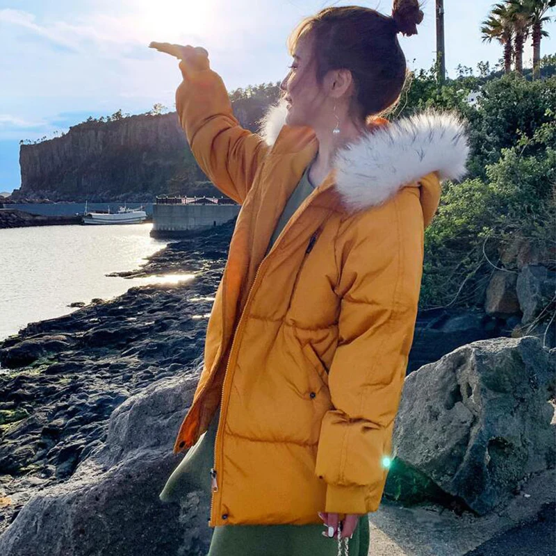 #*Cheap 2019 Korean version Winter Down Cotton Jacket Women #039;s Thicken Warm Cotton Padded Coat Female Fur Collar Hooded Coat cc355
