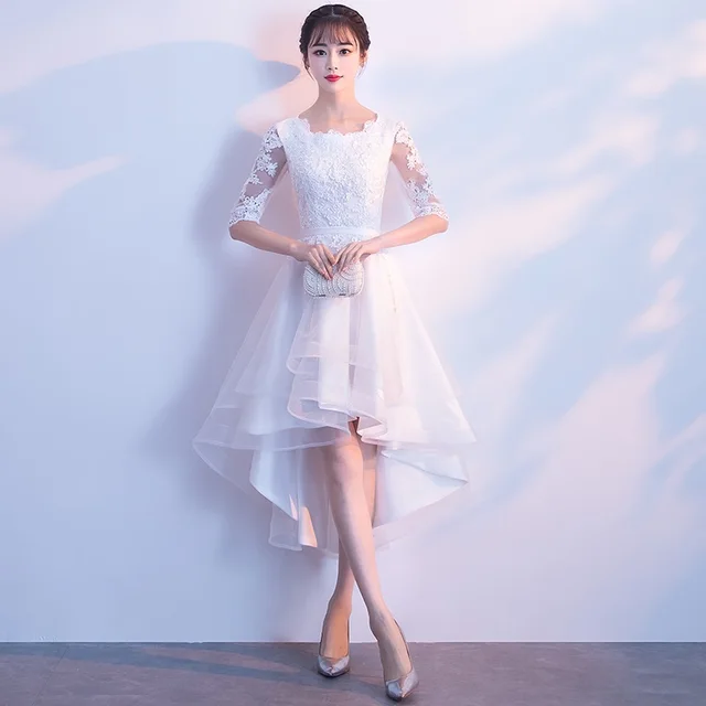 high low white dress with sleeves