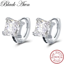 [BLACK AWN] винтажные 5,12 г 925 пробы серебряные квадратные серьги-кольца для женщин, хорошее ювелирное изделие Букле д 'Орель Bijoux T200
