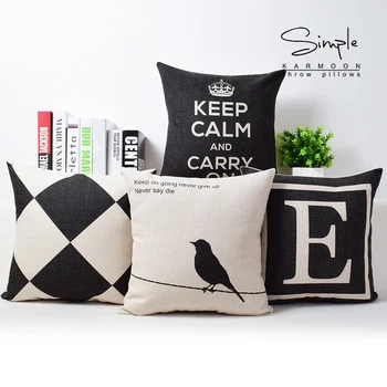 

Nordic Black Bird and Letters Decortion Pillows Home Decor Cushion Keep Calm Throw Pillow Sofa Cushions Free Shipping
