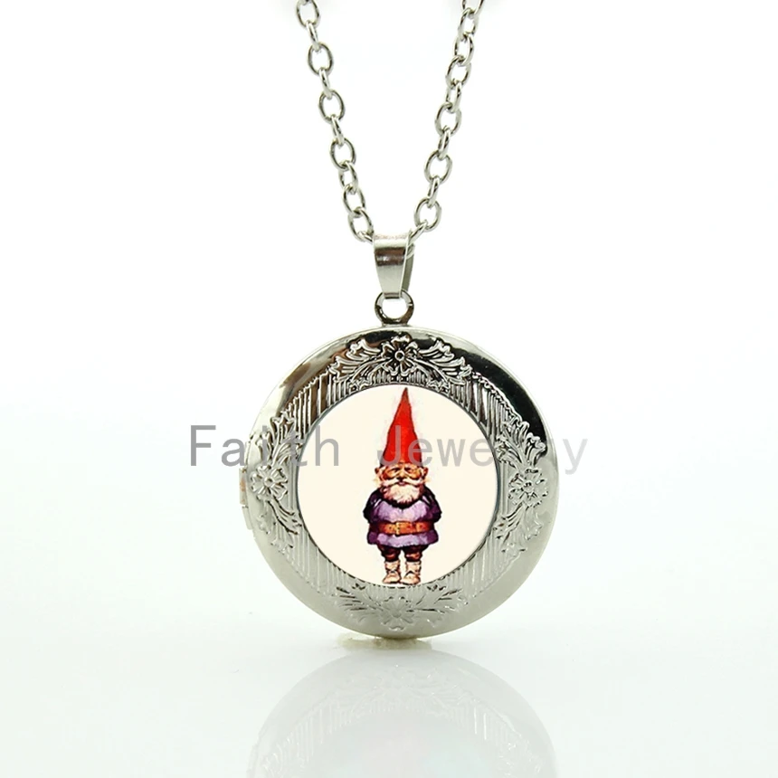

Cute Christmas santa pendant Garden Gnome Fantasy locket necklace handmade Christmas Eve jewelry Father Christmas gift HH294