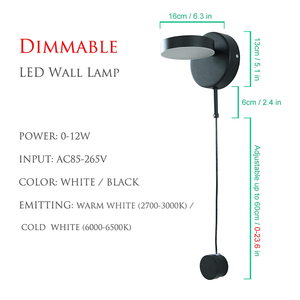  LED wall lamp 0-12W dimmable with knob switch wall lamps Nordic modern LED wall lamp adjustable bed - 33050063418