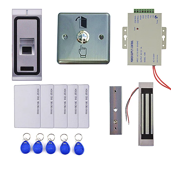 

Electric Magnetic Lock +125KHZ ID Card Fingerprint Access Control System With Card Reader +Door Switch Release