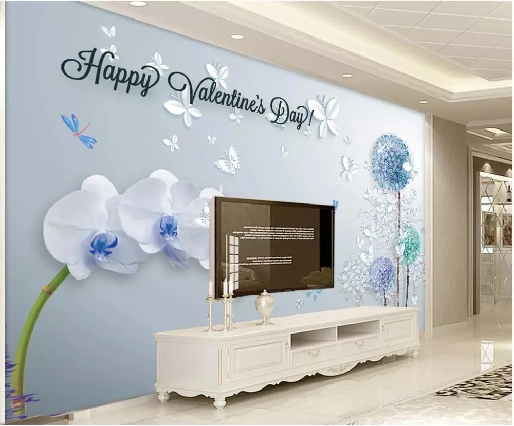 

Custom mural 3d photo wallpaper Water phalaenopsis dandelion tv background wall home decor living room wallpaper for walls 3 d