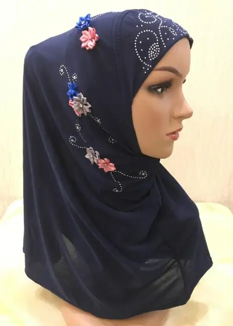 H1154a Последняя мусульманская хиджаб Амира с цветами и камнями ручной работы, Женская повязка на голову