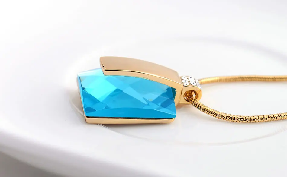Viennois кулон ожерелье s для женщин золотой цвет синий кристаллические стразы квадратный ожерелье