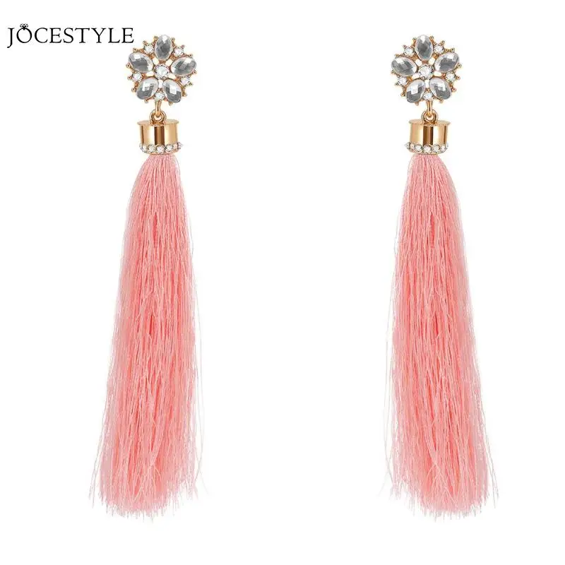 Bohemian Flower Rhinestone Long Earrings Pink Tassel Drop Earrings Women Jewelry Long Tassel Dangle Earrings Jewelry Gift