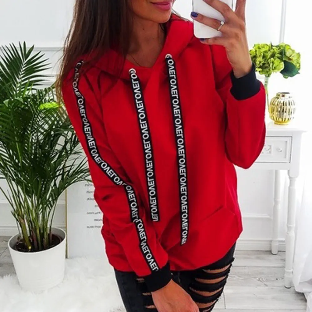 

Women Plus Size Long Sleeve Solid Sweatshirt Hooded Pullover Tops Shirt
