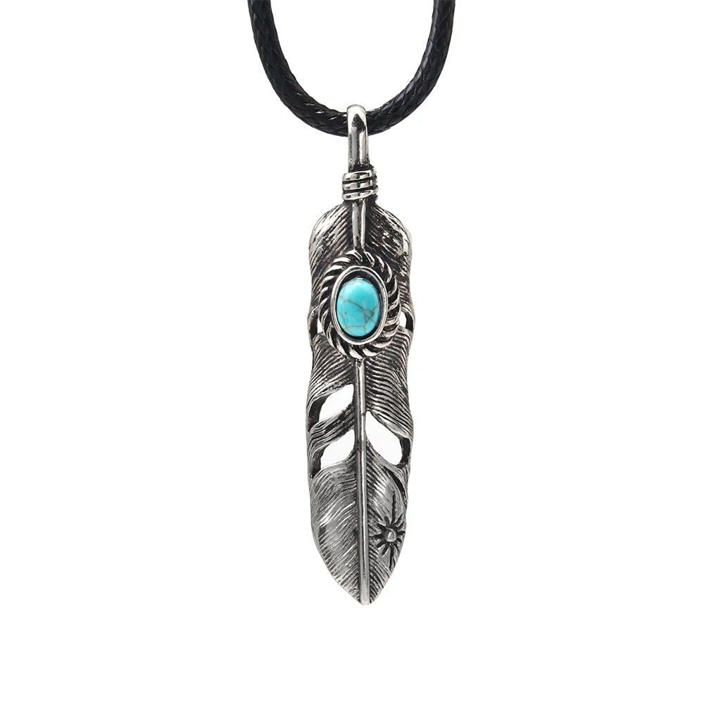 

Fashion Vintage Long Necklace Women Jewelry Tibet Silver Simple Feather Pendant Necklace Chain Collar Gifts New collier femme