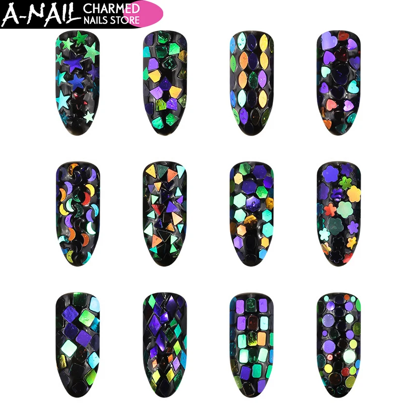 

A-Nail 12 jars/set Unicorn AB Chameleon Nail Gillter Sequins Gradient Confetti 3D UV Gel Acrylic Tip Nail Art Decoration Tools