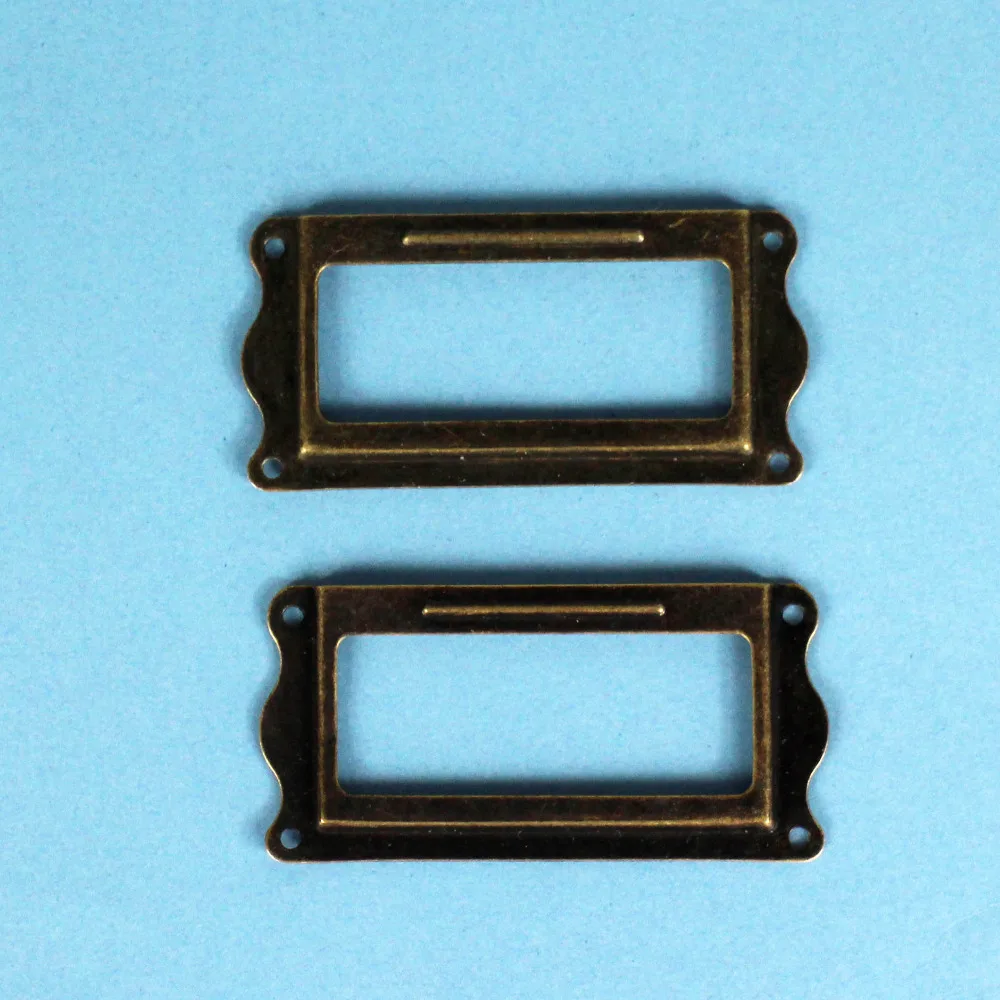 

60Pcs vintage Bronze finish curve edge cabinet drawer Iron Label Frame furniture/scrapbook Card Holder free brads 65x31mm