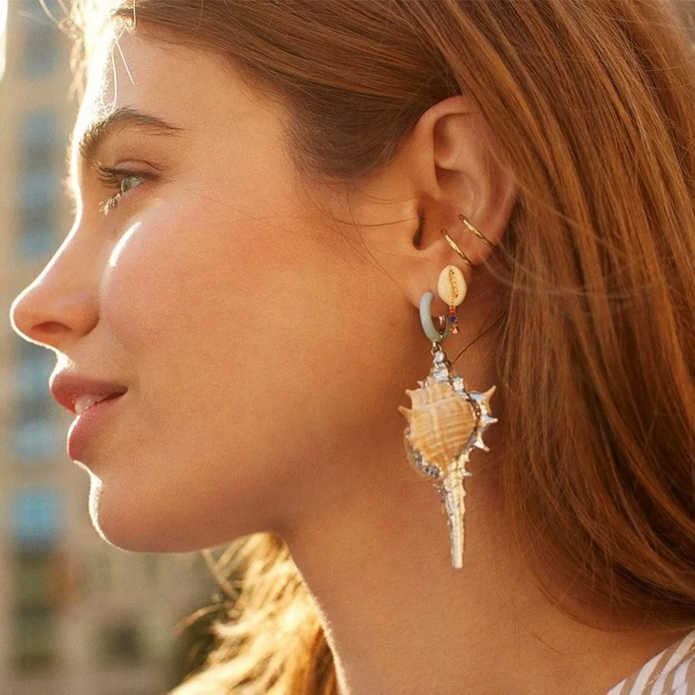

Girlgo Fashion 2019 Sea Shell Drop Dangle Earrings for Women Ethnic Multicolored Hanging Statement Earrings Jewelry Wholesale