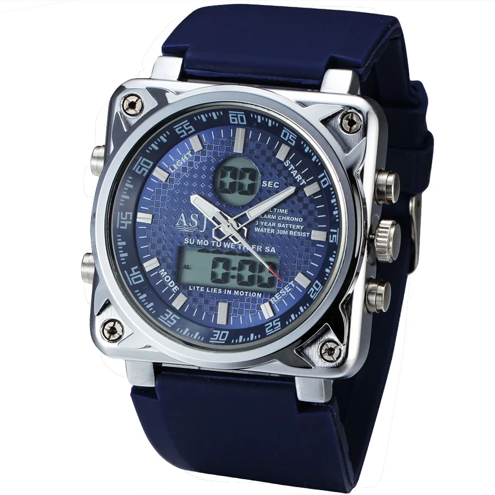 Роскошные ASJ Брендовые мужские военные спортивные часы с двойным временем