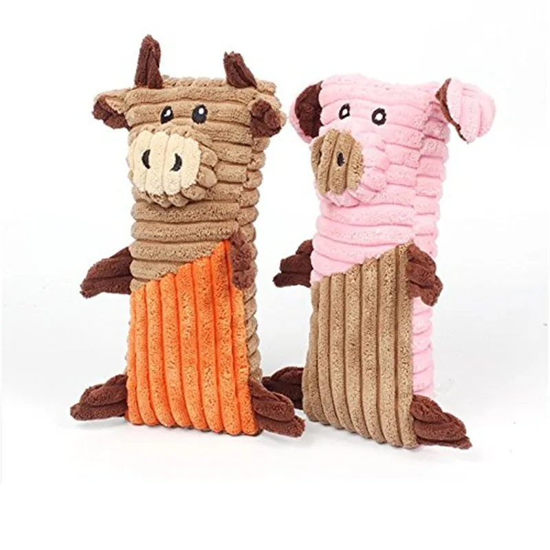Gomaomi Dog Squeak Toy Squarehead Corduroy Plush Pig/Bull Shape Teeth