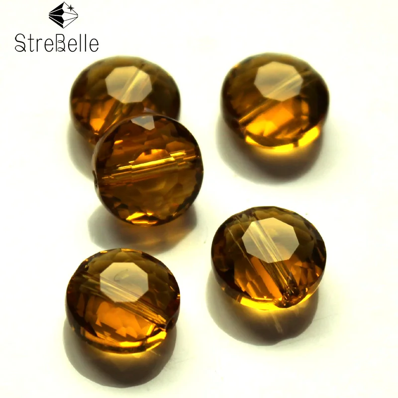 

amber and topaz crystal fashion diy jewelry 8mm button shape beads flower cutting semi-crystal glass create your style