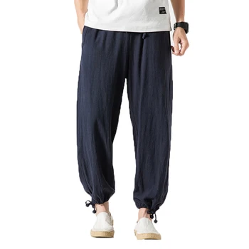 

2019 Harem Pants Men Pure Linen pants Mens Flax hemp Trousers Male Hip Hop Loose Vintage Ankle-Length Pants Man Casual Joggers