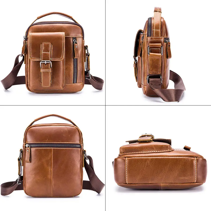 LAOSHIZI LUOSEN 2018 bolso de hombro de cuero genuino de marca para hombre, bolsos de mensajero, bolso bandolera para hombre, diseño de cremallera Casual pequeño LAOSHIZI LUOSEN 2018 bolso de hombro de cuero genuino de marca para hombre, bolsos de mensajero, bolso bandolera para hombre, diseño de cremallera Casual pequeño