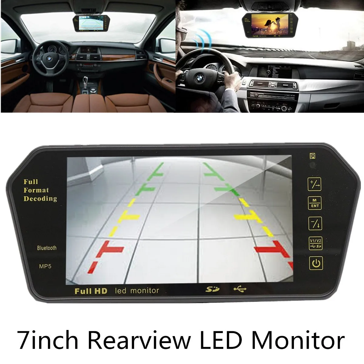 

7 Inch TFT LCD Video MP5 bluetooth Car Rear View Parking Mirror Monitor + Reversing Car Camera+Remote Control for Car Monitors