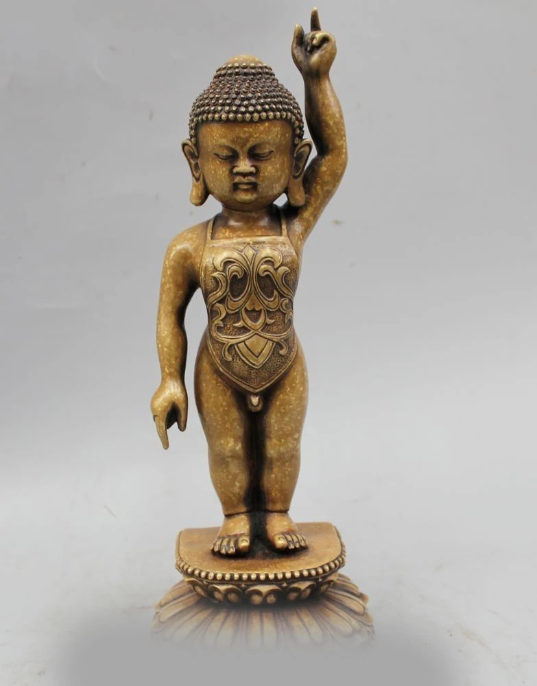 

11" Tibet Buddhism Pure Bronze Stand young Boy Shakyamuni Amitabha Buddha Statue