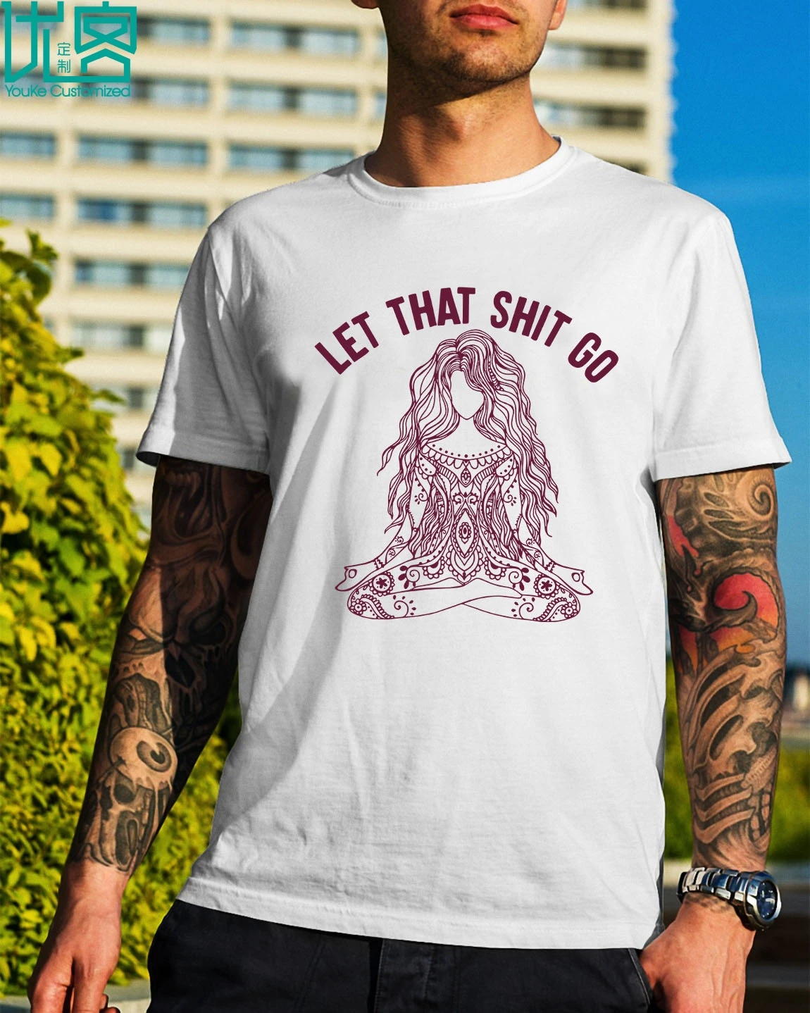 

Girl Yoga Let That Shit Go T-Shirt 2019 Summer Men's Short Sleeve T-Shirt