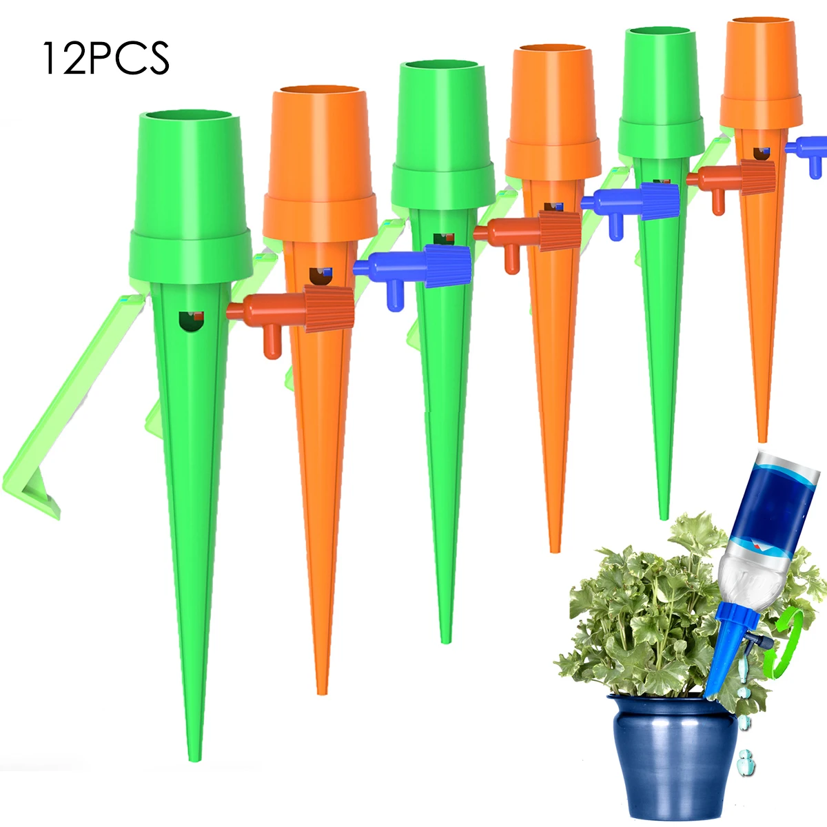 

12Pcs Plants Self-watering Spikes Automatic Watering Devices Slow Release Valve Anti-tilt Bracket Indoor Outdoor Fit All Bottles