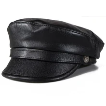 Новинка, модные шапки из натуральной кожи в стиле милитари для женщин и мужчин, берет, Кепка из воловьей кожи с плоским верхом, шапки для девочек и мальчиков, кепка Newsboy