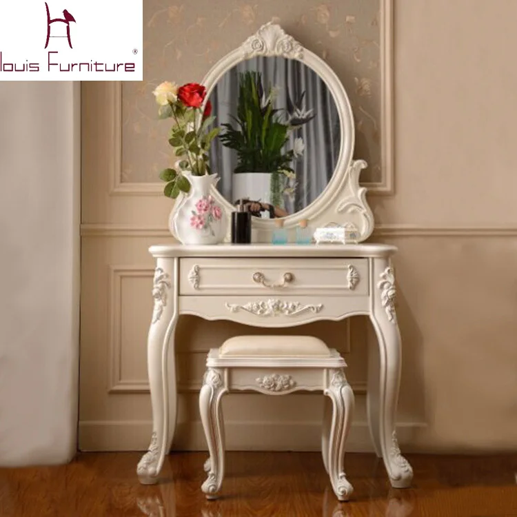 France Style Elegant Bedroom Furniture Ivory Dressing Table With Mirror Bench Vanity Set Dresser China France Style Elegant Bedroom Furniture Ivory Dressing Table With Mirror Bench Vanity Set Dresser China