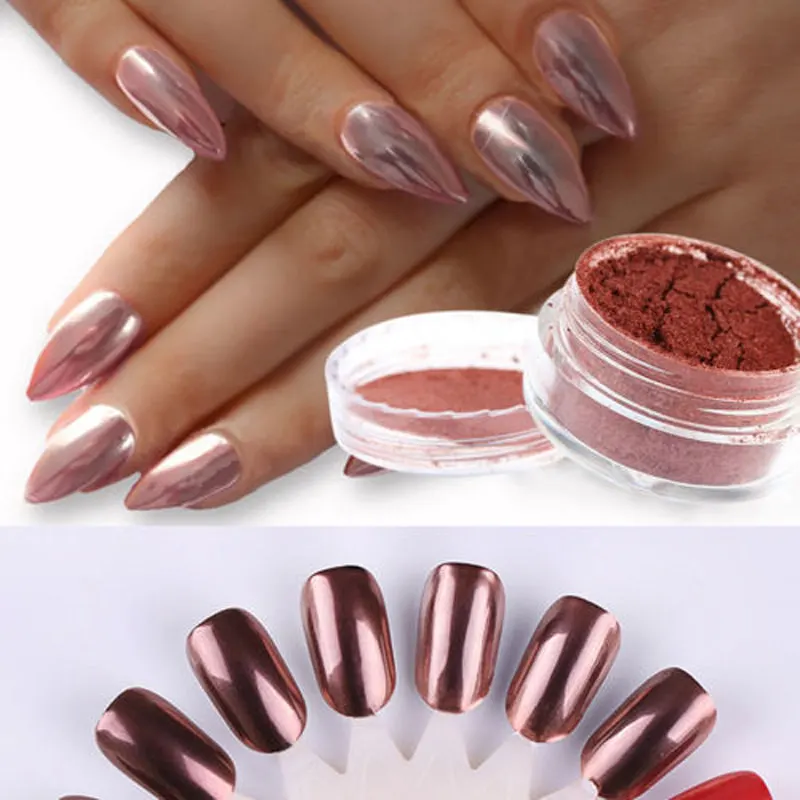 2g Rose Gold Mirror Chrome Effect Nail Glitter Powder Dust Shining Glitters DIY Nail Art Decoration