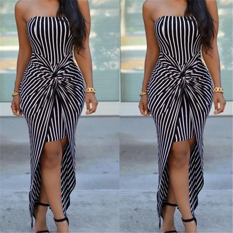 2019 Womens Sexy Stripe Strapless Long Tube Top Vestito a Tubino Maxi Bodycon Club Women Dress Tube Top Dress Fashion Sundress