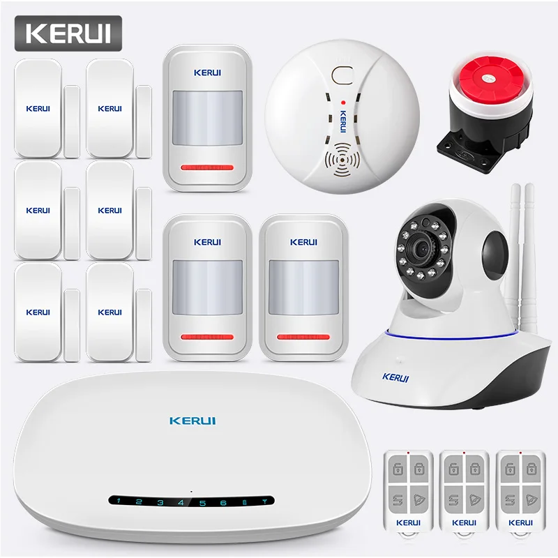 KERUI W19 беспроводной телефон приложение дистанционное управление сообщение Push автоматический набор домашней безопасности GSM сигнализация с ip-камерой Солнечная Сирена комплект - Цвет: Indoor Camera Kit 4