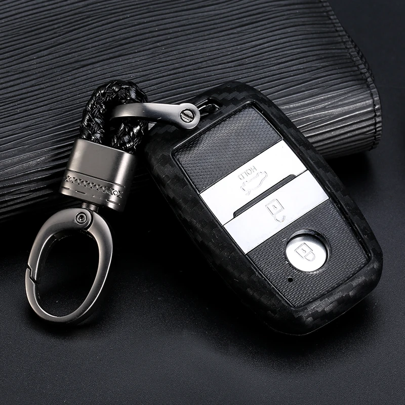 

For Kia Forte Niro Optima Sedona Sorento Soul Sportage Remote Cover 1pcs Carbon Fiber Pattern Silicone Car Key Case Keychain