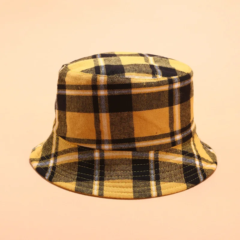 

2019 Cotton Double sided Plaid Bucket Hat Fisherman Hat outdoor travel hat Sun Cap Hats for Women 04