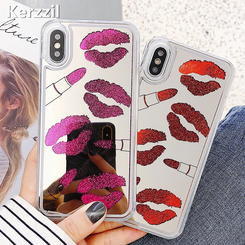 Kerzzil зеркальный чехол для телефона с принтом губ и зыбучим песком iPhone 6 6S 7 8 Plus
