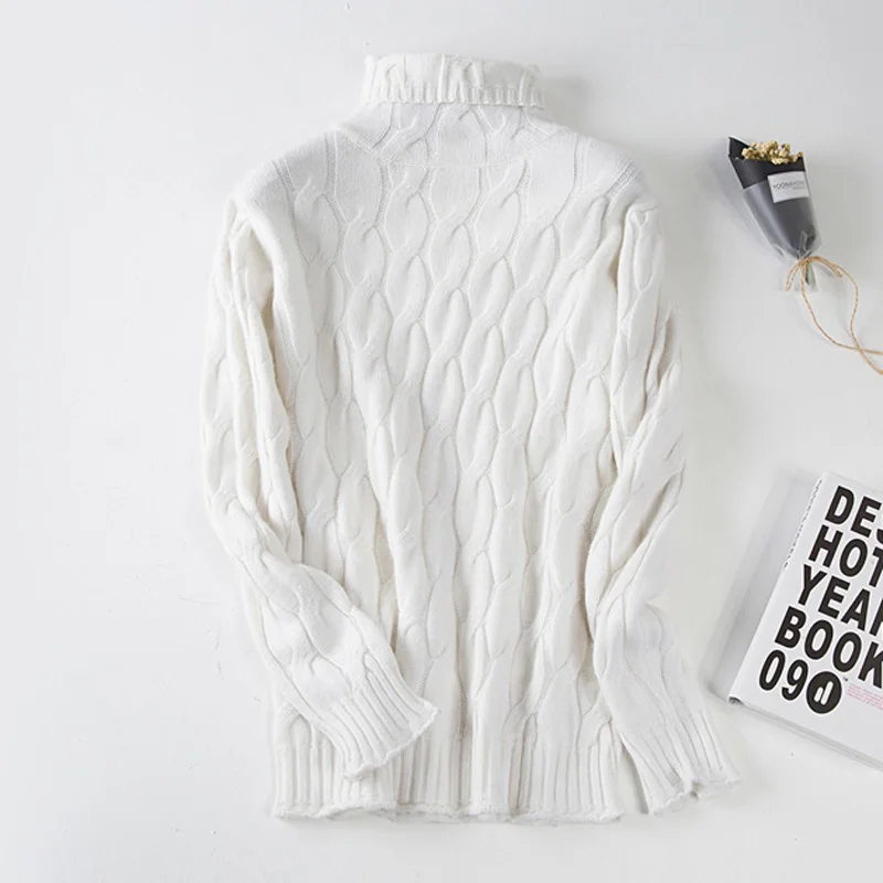 Чистый кашемир пуловер свитер для женщин осень зима высокое качество водолазка вязаный мягкий Повседневный низ рубашка тянет - Цвет: Белый