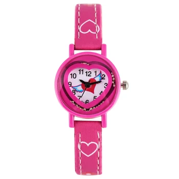 

Lovely Heart-shaped Pattern Dial with Quicksand Balls Watch for Kids Quartz Leather Band Strap Watches Gift for Children
