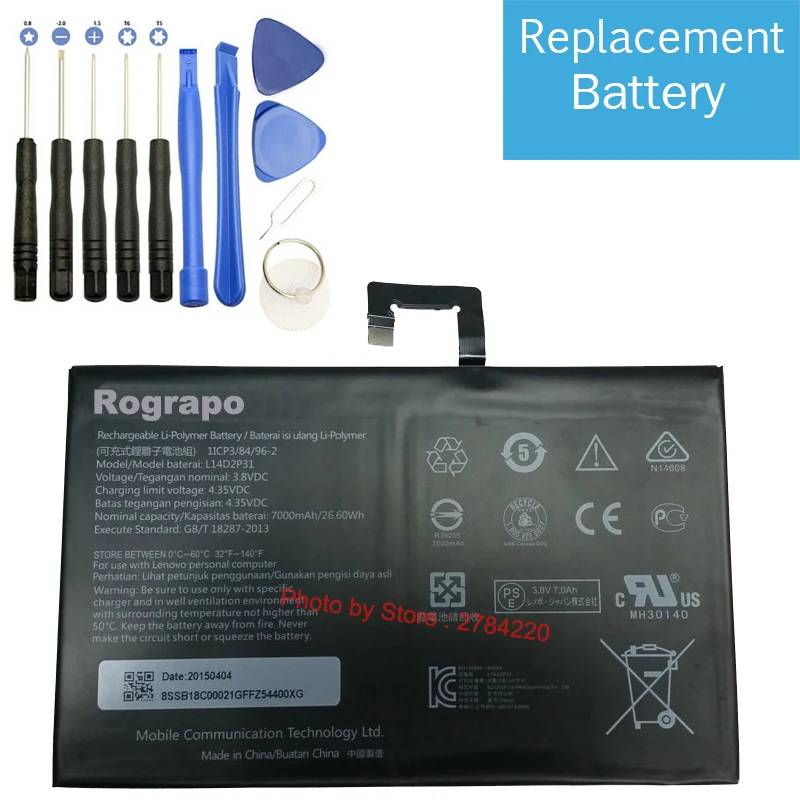 7000mAh L14D2P31 Replacement Battery For Lenovo Tab 2 A7600 F A10 70F