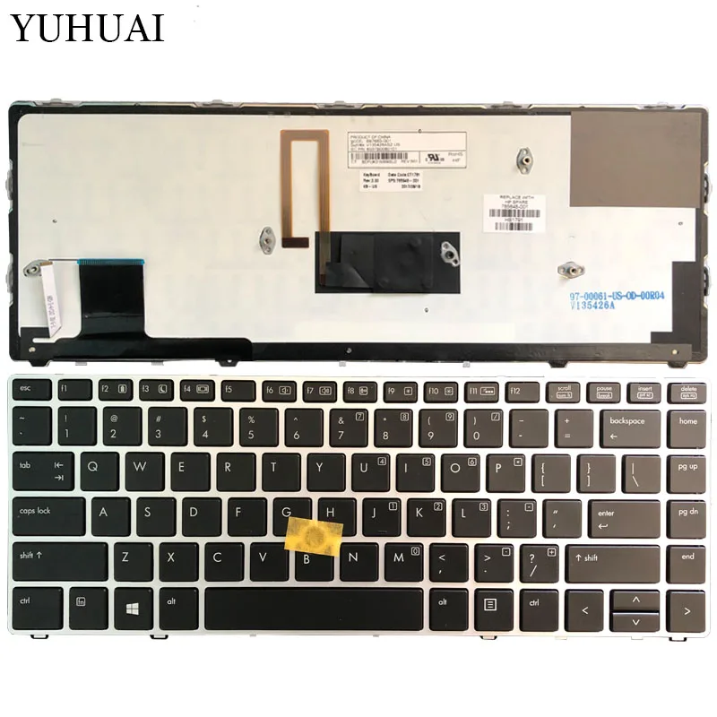 

New US laptop keyboard FOR HP EliteBook Folio 9470M 9470 9480 9480M silver frame with backlight/point 785648-001 6037B0080101