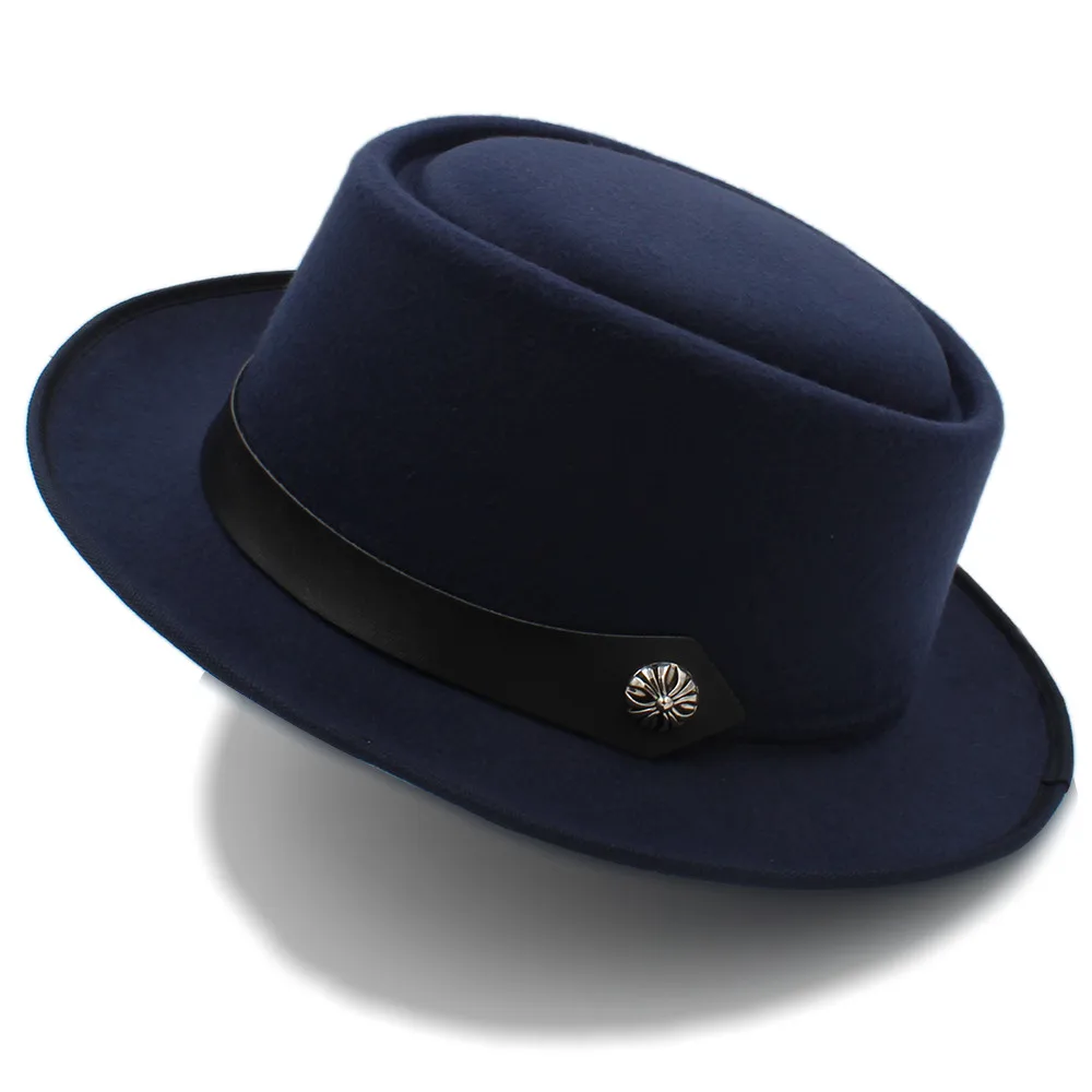 Шляпа для папы со свининой мужчин и женщин шерсть осенняя плоская Fedora шляпа
