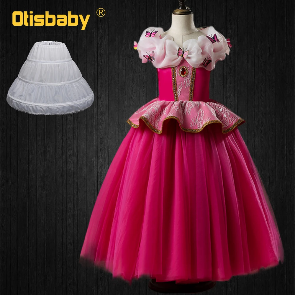 

Girls Princess Aurora Dress Gorgeous Girls Sleeping Beauty Costume Children Rapunzel Butterfly Dress Party Luxury Lace Prom Gown