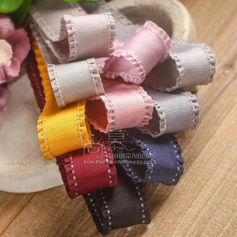 

50/100yards 16/25/38mm stitched fringe wrinkle edge grosgrain ribbon for flower bow accessories garment hat accessories