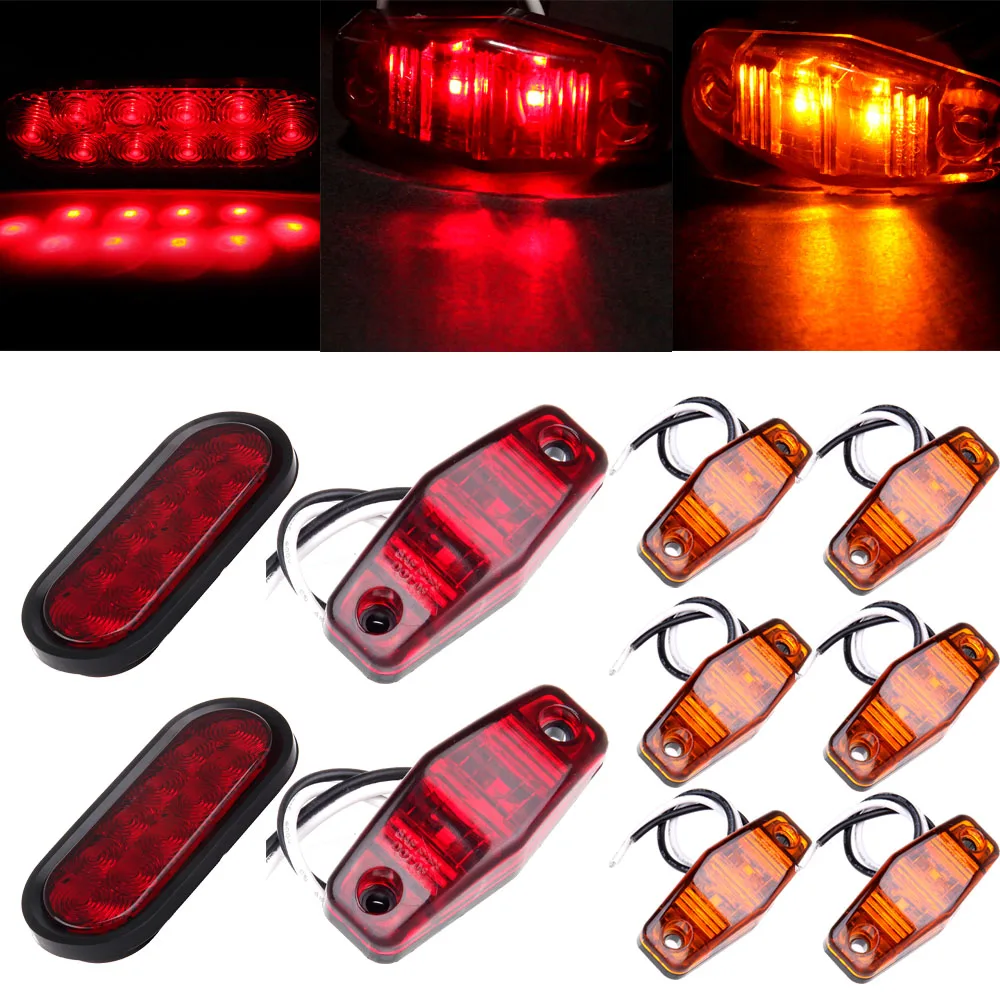 

ECCPP Tail Stop Turn Red Light,6Amber&2Red Mini Oval Side Marker Sealed Truck Trailer