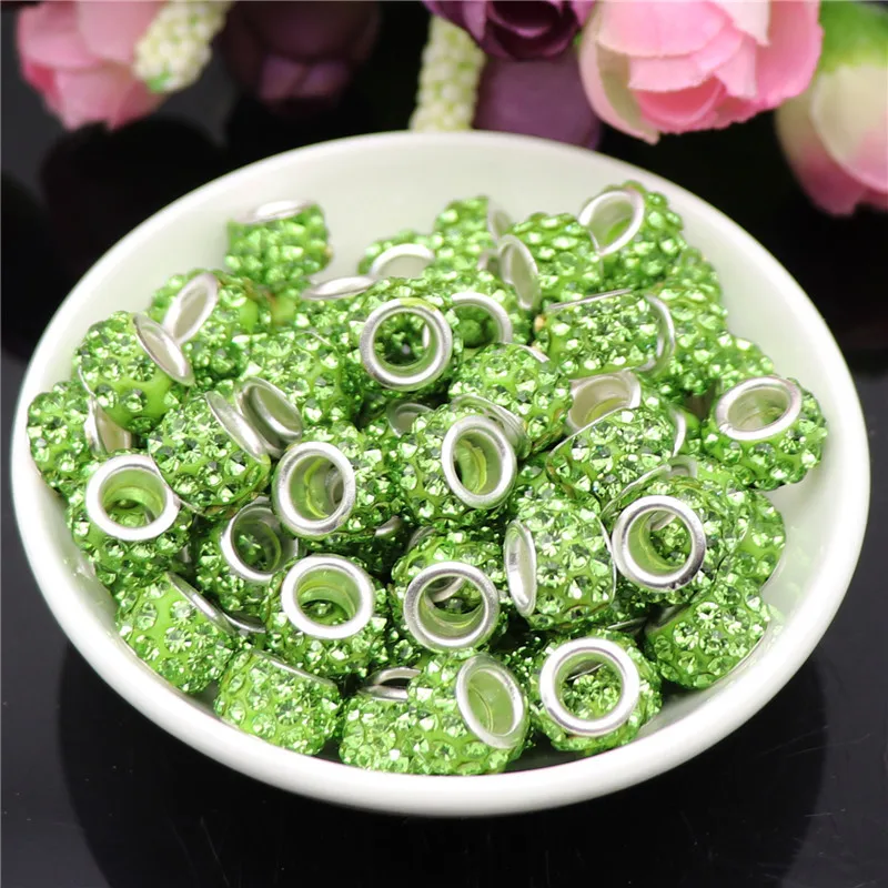 

40Pcs Rhinestone Pave Rondelle European Beads Spacer Glass Beads Fit For Pandora Bracelet Charms DIY Necklace For Jewelry Making