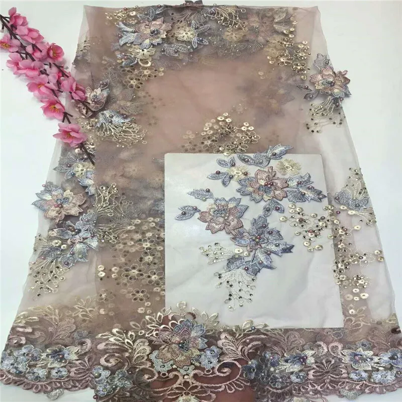 

African Lace Fabric 2018 High Quality Lace, Stone beads African Nigerian Wedding Dress, 3D Applique Nigerian Lace FabricHJ1230-1