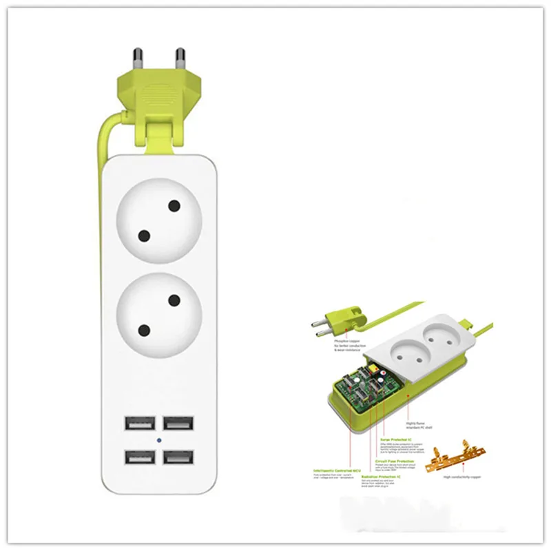 

European standard EC socket FCC wiring board 3-bit hole plug-in board line USB European standard plug-in row, green, 2-bit 4USB
