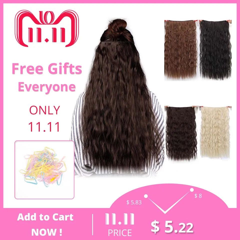 AISI BEAUTY Long Clips in Hair Extension Synthetic Natural Hair Water Wave Blonde Black 22″ 55 cm For Women Heat Resistant